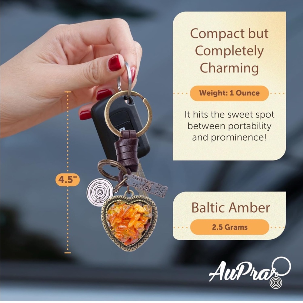 Baltic Amber Heart Keychain - Picture 2 of 5